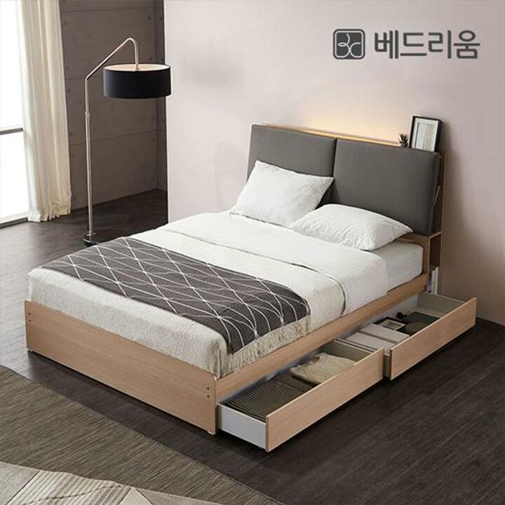 [베드리움] 블링 LED 퀸 서랍침대-유로탑 매트리스