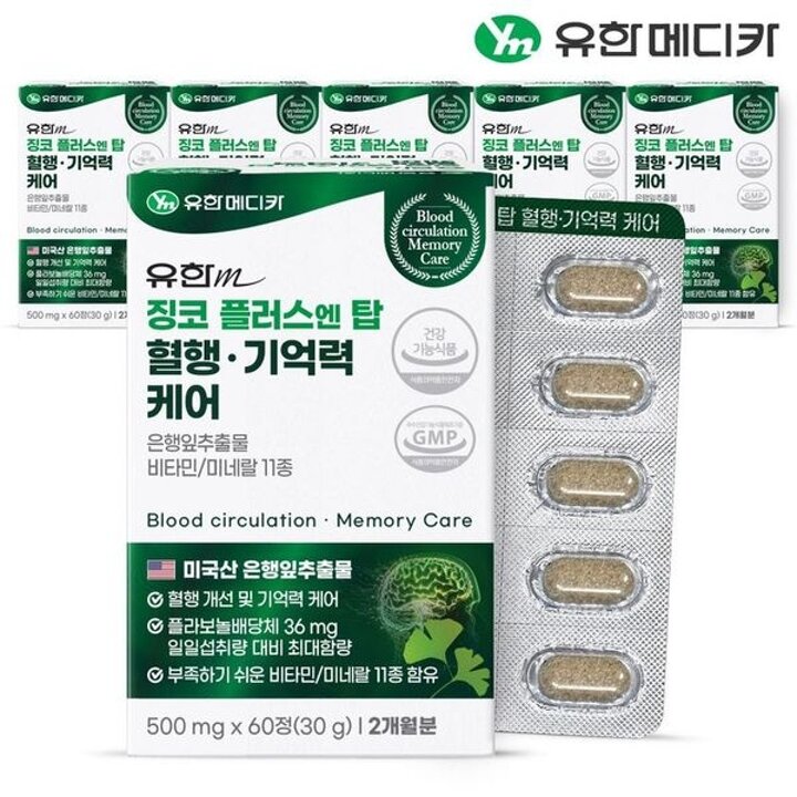 [유한메디카] 징코 플러스 엔 탑 혈행   기억력 케어 60정x6개(12개월)..[34682523]
