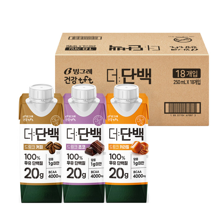 [S] 빙그레 더단백 드링크 초코/커피/카라멜 250ml 18팩 / 프로틴 음료