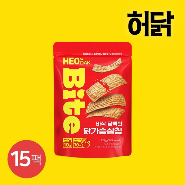 [허닭] 허닭BITE 실온 바삭 담백한 닭가슴살칩 25g 15팩