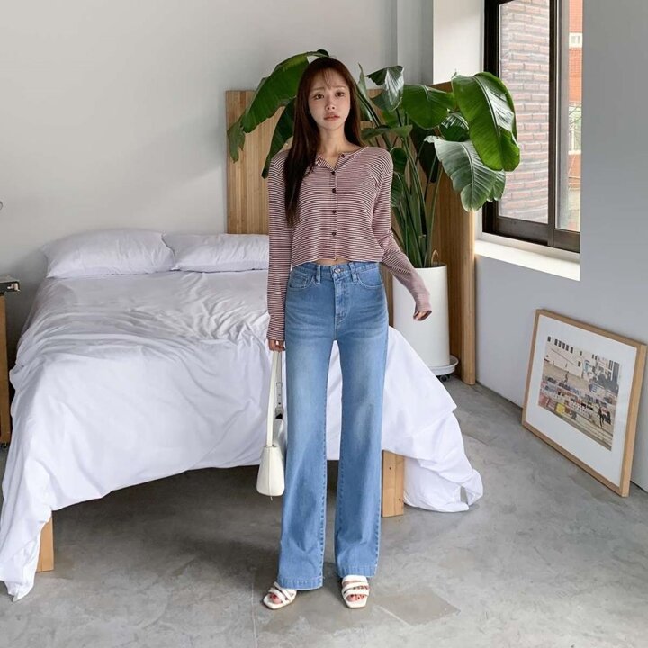 [옷자락] 여성 면혼방 스판 히든밴딩 세미부츠컷 데님