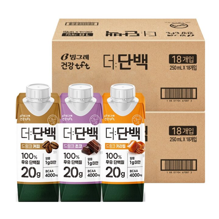 [S]빙그레 더단백 드링크 초코/커피/카라멜 250ml 36팩 / 프로틴 음료