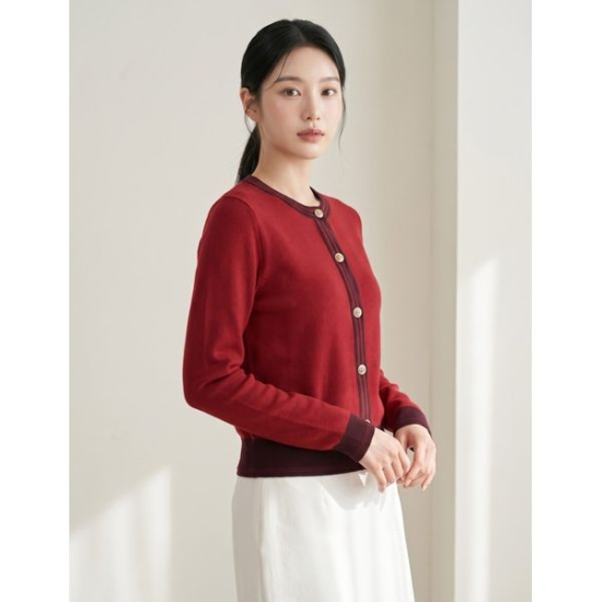 A1394_PG267120 [하프클럽/올리비아하슬러] 라운드넥 포인트 배색 가디건 OHEFSW201