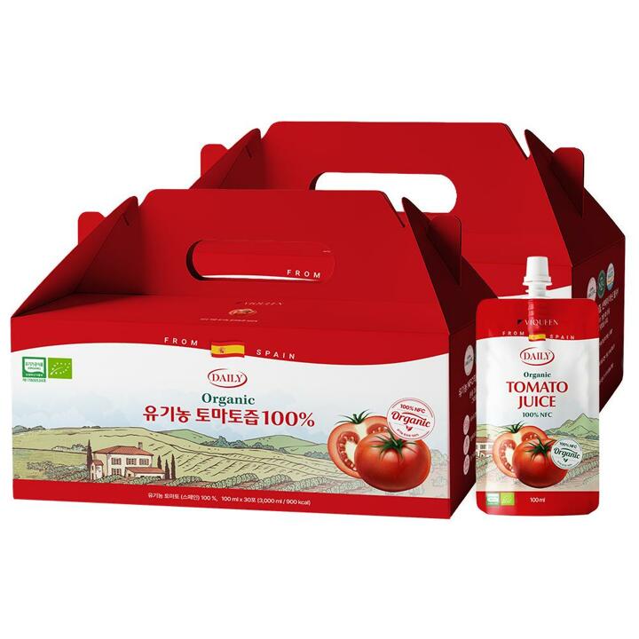 [1+1] 바이퀸 유기농 레드 토마토 즙 주스 100% NFC 착즙 100ml 30포 