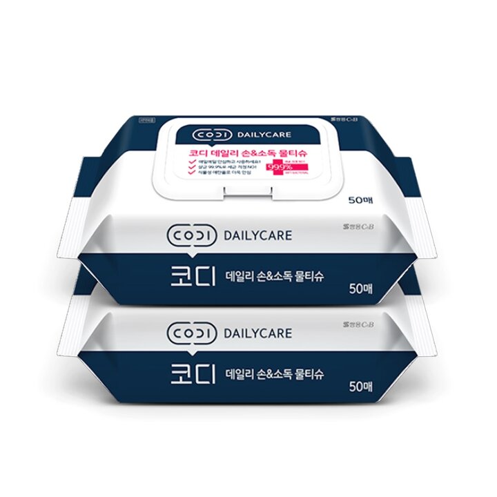 쌍용씨앤비 코디 데일리 손 소독 물티슈 캡형 50매 2팩