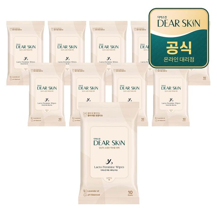 디어스킨 락토 페미닌 여성청결 티슈 10매x10팩