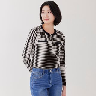 [지센] 스트라이프 포켓 장식 긴팔 티셔츠 LCTSP223_BK