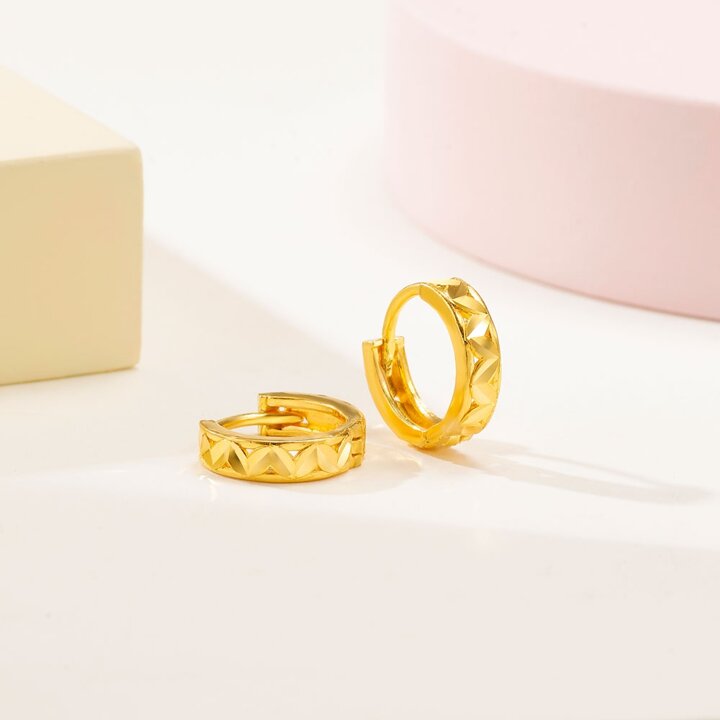 한국금다이아몬드 여자 순금 원터치 링 귀걸이 하트 컷팅 24K 3.75g