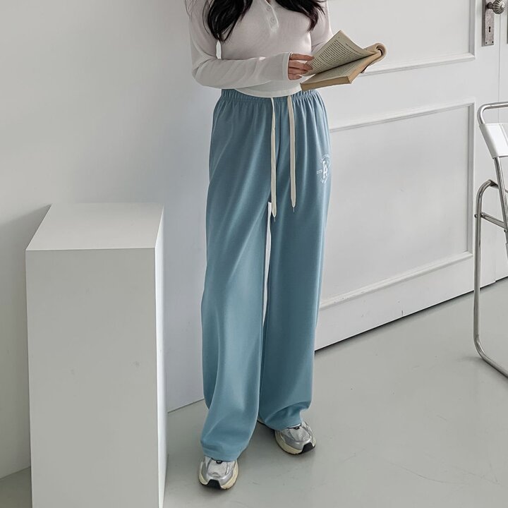 [옷자락] 여자 봄츄리닝 프린팅 끈밴딩 일자핏 데일리룩 바지