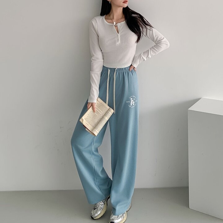 [옷자락] 여자 봄츄리닝 프린팅 끈밴딩 일자핏 데일리룩 바지