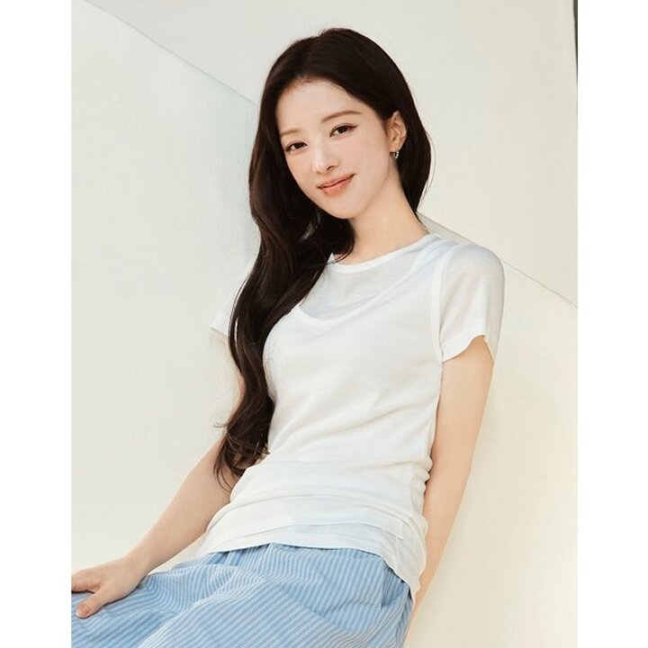 (신세계의정부점)지오다노 NNEW [노정의] 텐셀 시어 레이어드 반팔티 326542