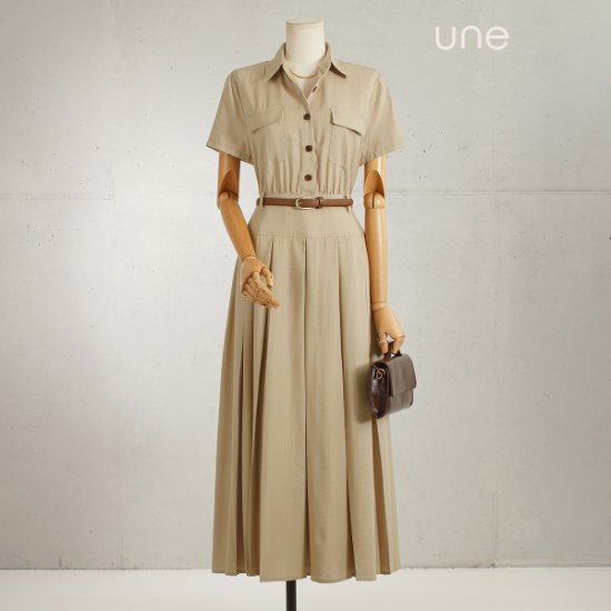 윈(une) [벨트SET] 텐셀린넨 클래식 플리츠원피스