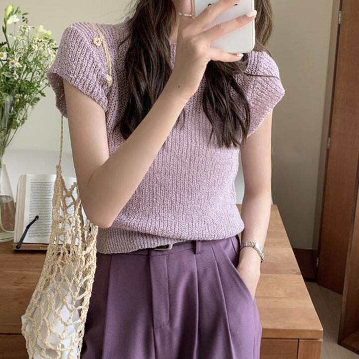 45881024-여성패션캡소매여름니트반팔여성스러운예쁜티