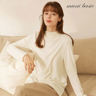 무니베이직 울 블렌디드 기모 티블라우스 1종 아이보리