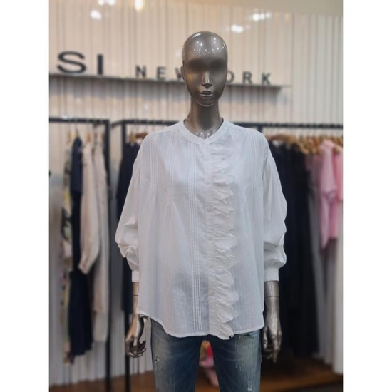 제시뉴욕 세이브존05 언발기장 러플  코튼 오버핏 블라우스 MDM5SZNRBC2060WH