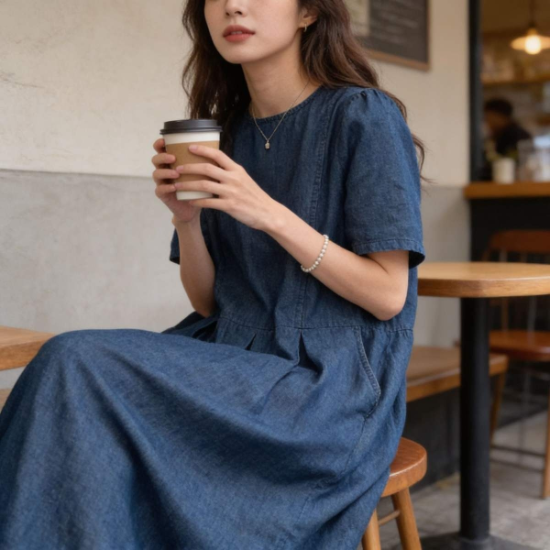 롱원피스 오버핏 반팔 데님 캐주얼 여름 외출룩 데일리 여행