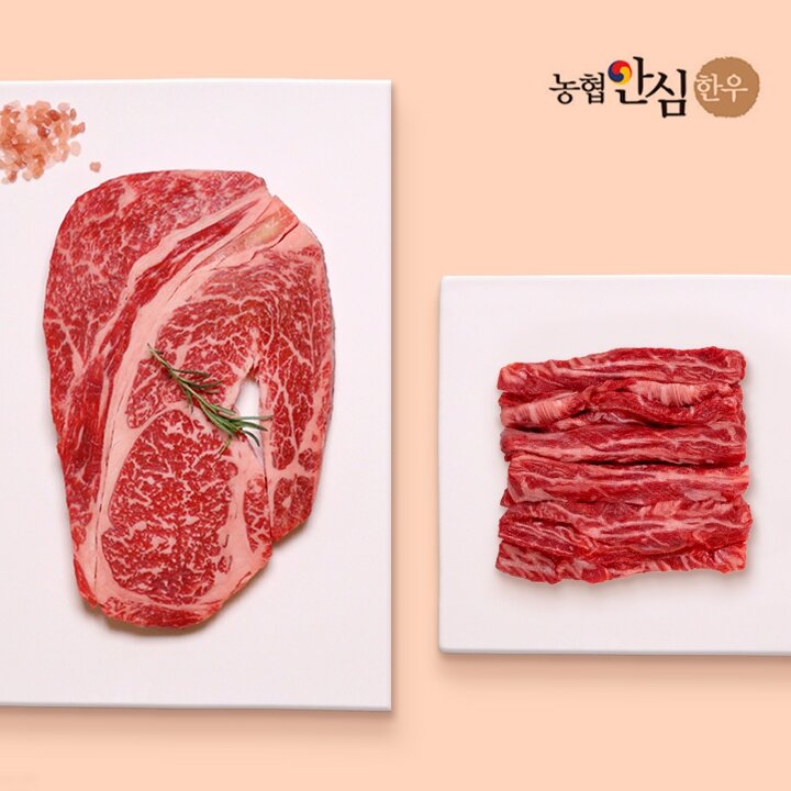 [농협안심한우][냉장] 1등급 한우 꽃갈비살+등심 꽃구이세트 500g