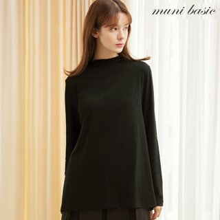 무니베이직 울 블렌디드 기모 티블라우스 1종 블랙