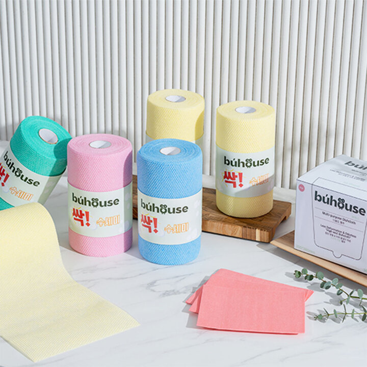 [국내생산]부하우스 한장 싹 수세미 360매(60매X6롤)+행주 50매+무료체험 5장