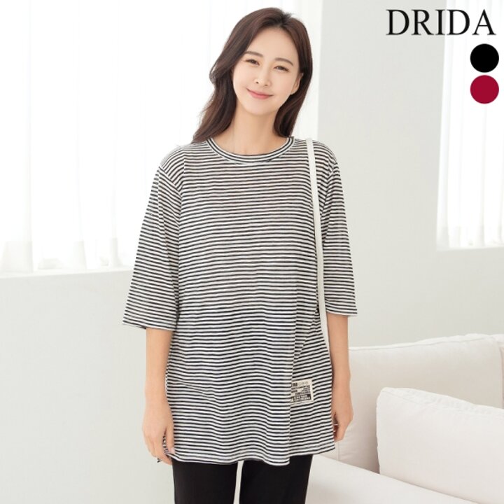드리다 여름 여자 반팔 스트라이프 단가라 라운드 빅사이즈 박스 티셔츠 40-50대 중년여성 엄마옷 미시
