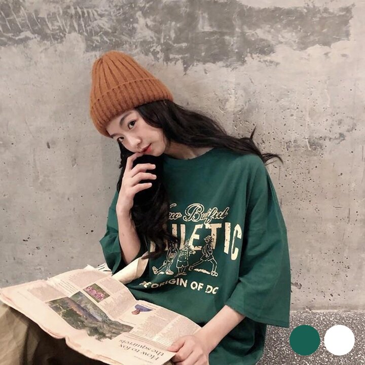여자 오버핏 프린팅 라운드 박스핏 반팔 티셔츠 SDW-TSH-SURD372