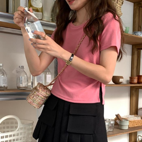 OHS CTHJ8533 셔링 트임 포인트 텐션 티셔츠