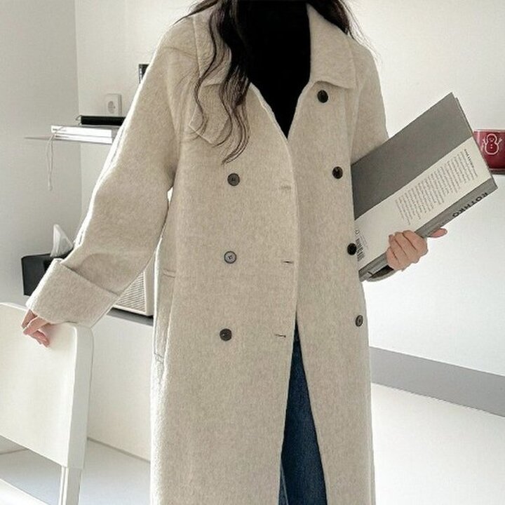 (고퀄) 울100퍼센트 넥카라 울 더블 핸드메이드 긴팔 코트