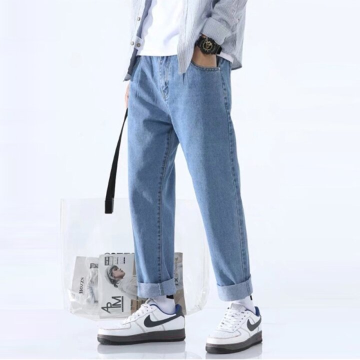 남자 일자 청바지 세미 와이드 롤업 데일리 데님 팬츠