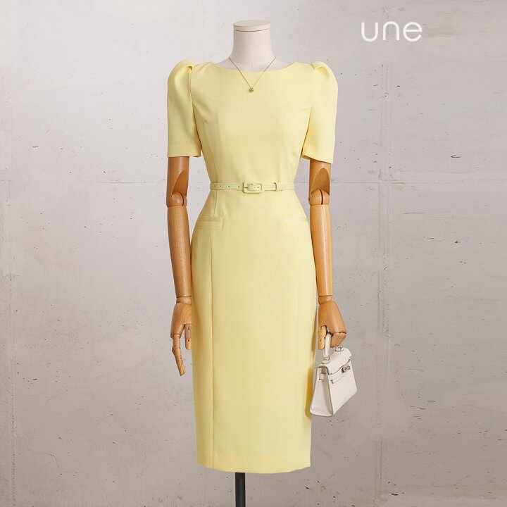 윈(une) [77까지][벨트SET] 새틴블록 럭셔리원피스