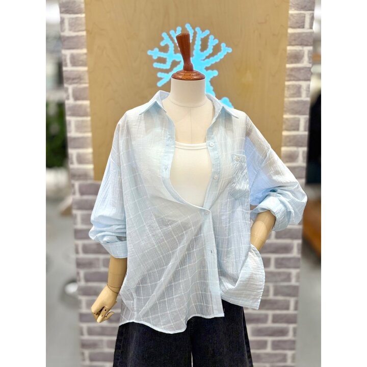 (신세계김해점)시스루 체크 셔츠 (LC31F6NB528X)