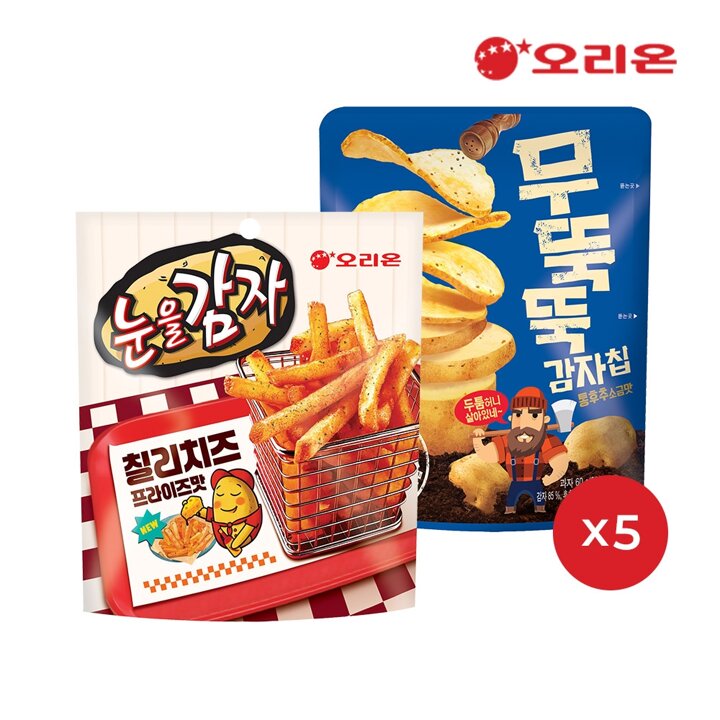 (G)오리온 눈을감자 칠리치즈 프라이즈(56g) x 5개 + 무뚝뚝감자칩(60g) x 5개
