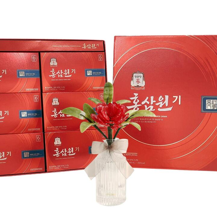아토제이드 천연옥꽃  카네이션 모던화병 + 정관장 홍삼원기 세트 (본품+50mlX30포+보석감별서+리본문구)