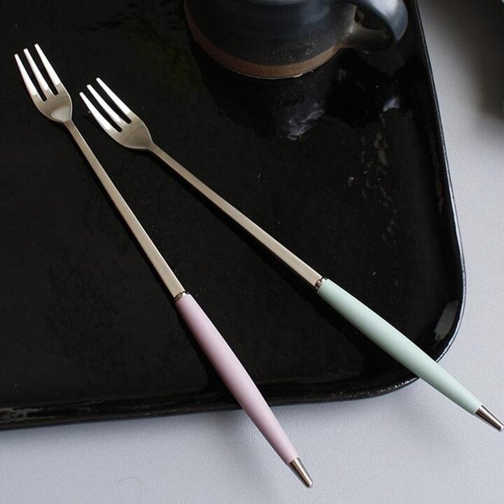 스텐과일포크실리콘손잡이롱포크케익치즈포크