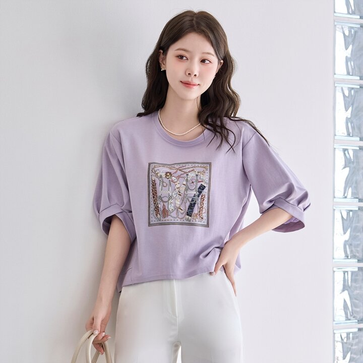 [모리스커밍홈] 아트 프레임 5부소매 맨투맨 티셔츠_M2604TS041B
