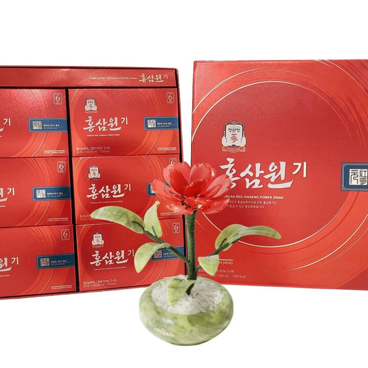 아토제이드 천연옥꽃  카네이션 한송이 라운드 + 정관장 홍삼원기 세트 (본품+50mlX30포+보석감별서+리본문구)