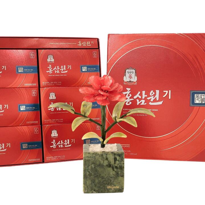 아토제이드 천연옥꽃  카네이션 한송이 사각 + 정관장 홍삼원기 세트 (본품+50mlX30포+보석감별서+리본문구)