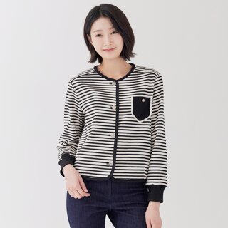 [지센] 스트라이프 버튼업 가디건형 티셔츠 LCTSP226_BK