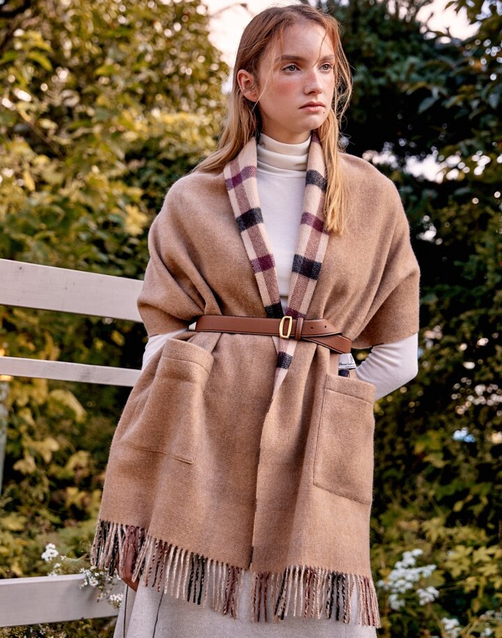 [DAKS MUFFLER][캐시미어100][OVERSIZE] 브라운 체크 캐시미어100 양면 숄 (DBMU5F833W2)
