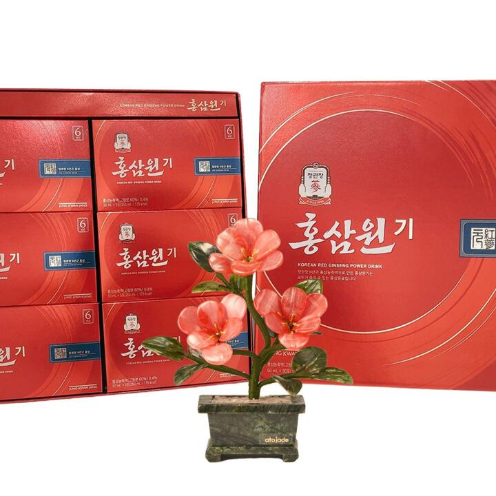 아토제이드 천연옥꽃  플루메리아 3송이 레드 + 정관장 홍삼원기 세트 (본품+50mlX30포+보석감별서+리본문구)