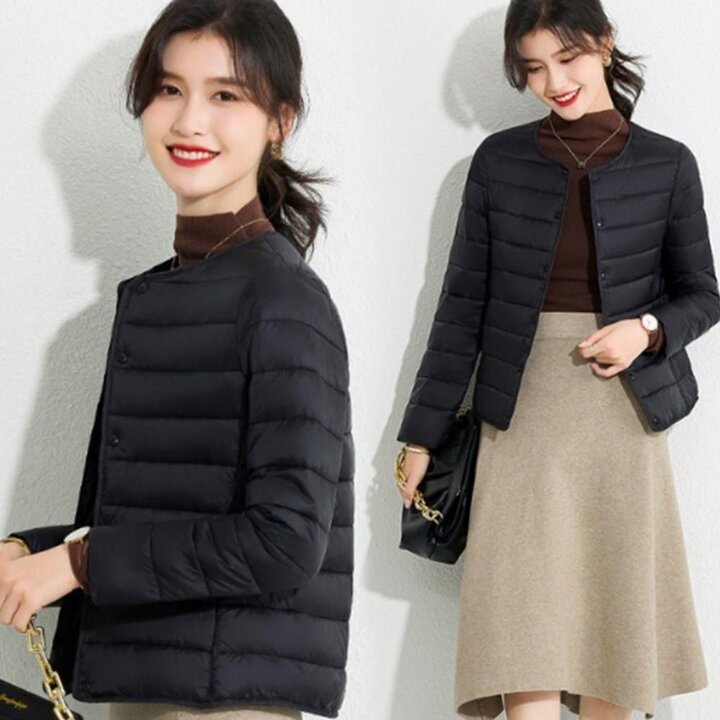 [옷자락] 여자 겨울 경량 퀄팅 무지 노카라 긴팔 패딩 자켓