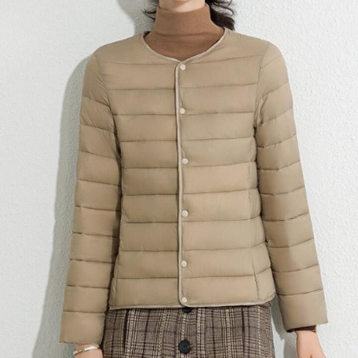 [옷자락] 여자 겨울 경량 퀄팅 무지 노카라 긴팔 패딩 자켓