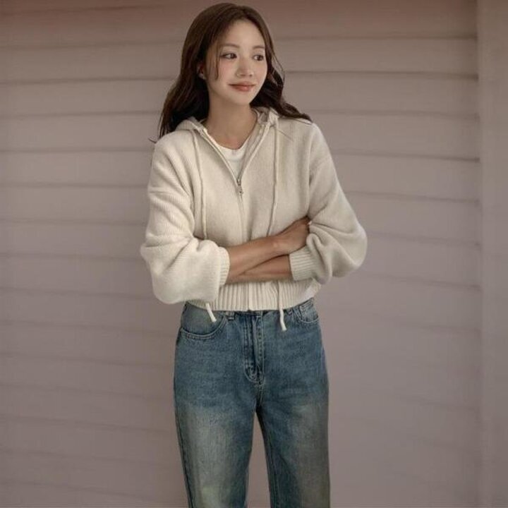 아트박스/신상오픈런 여성 캐시미어 후드 집업 크롭 소프트 시보리