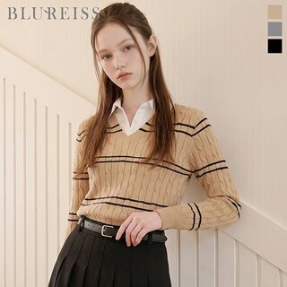 [블루레이스] 셔츠 배색 줄지 꽈배기 니트_B6F1KT2201