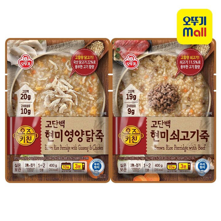 [오뚜기] 오즈키친 고단백 현미영양닭죽/현미쇠고기죽 파우치 죽 3개 골라담기