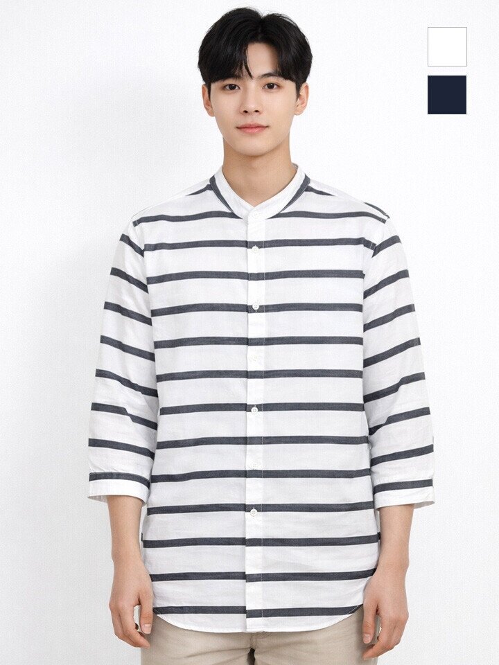 공용 스트라이프 차이나넥 7부셔츠(NSI355)