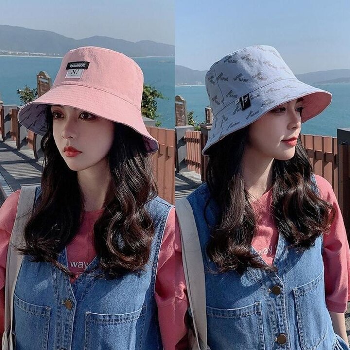 여성벙거지캐주얼얼굴작아보이는양면모자레터링버킷햇