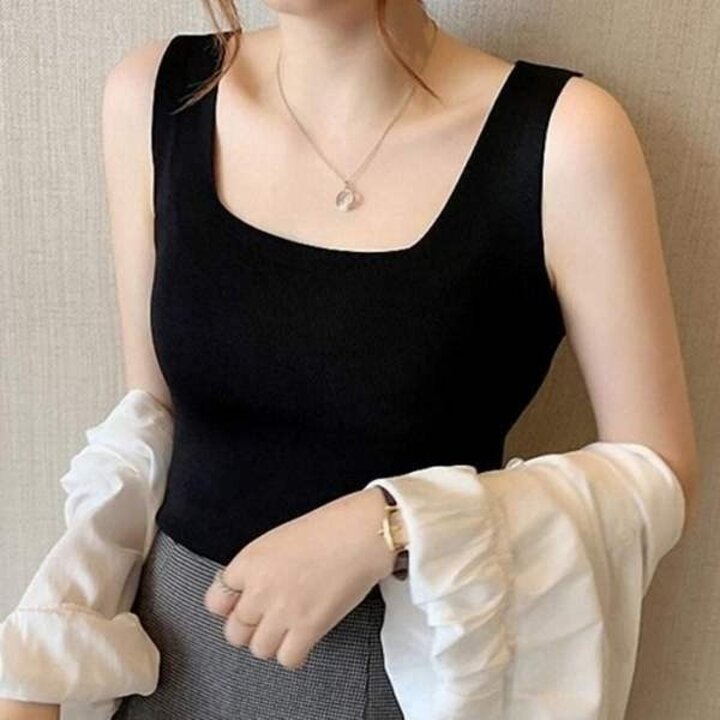 여성 여름 데일리 스퀘어넥 슬림핏 니트 나시 민소매