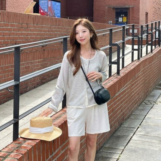 여성 여름 린넨 라운드넥 여름 가디건