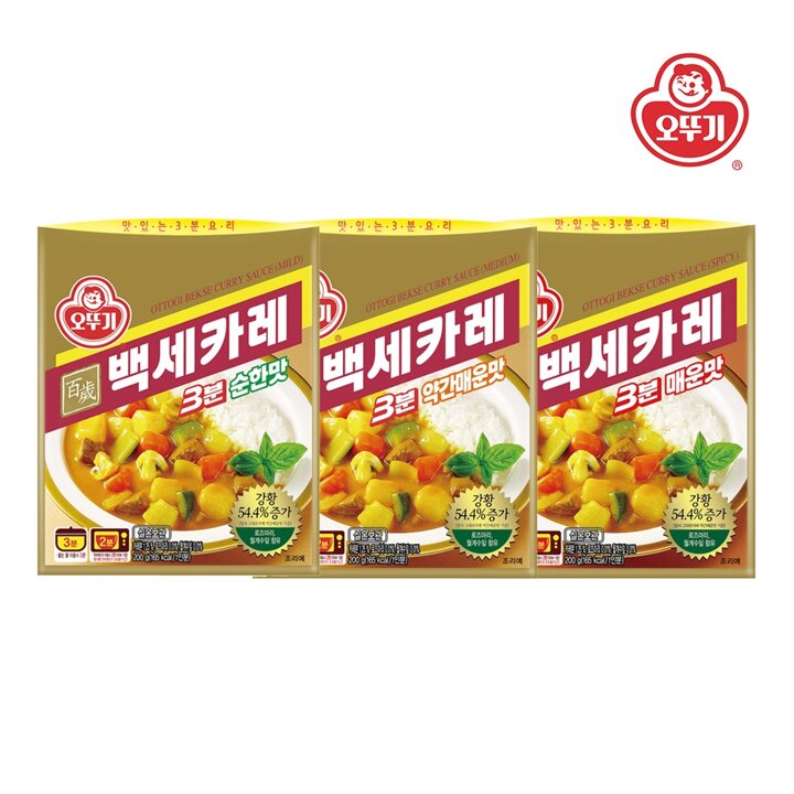 [오뚜기] 백세카레 3분 순한맛/약간매운맛/매운맛 12개 6+6골라담기