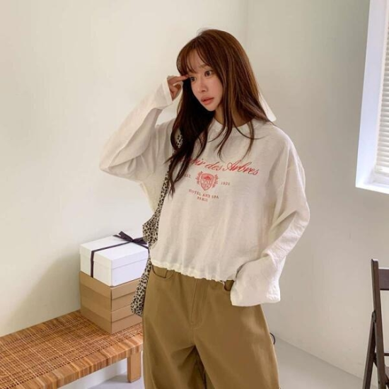아트박스/옷자락 여성 린넨 레터링 긴팔 맨투맨